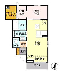 ソレアード 1階1LDKの間取り