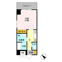 ベルフルール 1Kの間取図画像