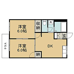 グレース・サイキ 2DKの間取図画像
