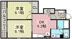 ベル・ウィンズ 2DKの間取図画像