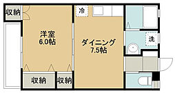 シュロス岸町 1DKの間取図画像