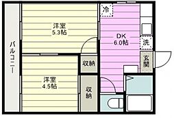 みずほ台ハイツ 2階2DKの間取り