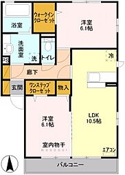 プレミアムベースII 2階2LDKの間取り