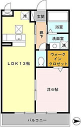 サンジュネス 1階1LDKの間取り