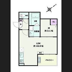 Jack sunashindenII 1階1LDKの間取り
