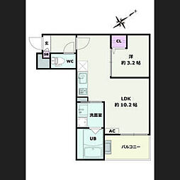 Jack sunashindenII 3階1LDKの間取り