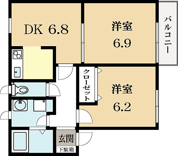 京都府城陽市平川指月(賃貸アパート2DK・2階・46.70㎡)の写真 その2