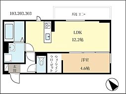 Mon Amour知原 2階1LDKの間取り