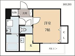 サンレーベ東垣外 1階1Kの間取り