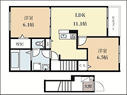 グレイス加茂II 2階2LDKの間取り