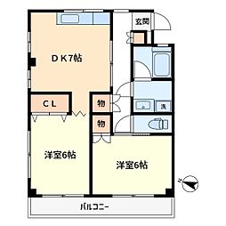 秋山ハイツ 3階2DKの間取り