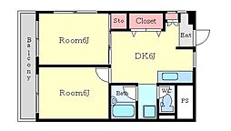 タカハシビル 6階2DKの間取り
