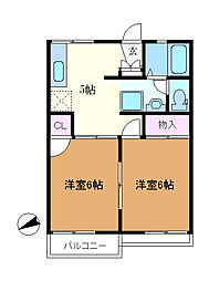 ハイツ吉田B棟 2Kの間取図画像