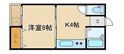 クレインズビュー 1Kの間取図画像