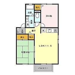 ホワイトヴュー弐番館 1階2LDKの間取り