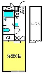 花梨II番館 2階1Kの間取り