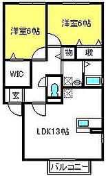 ラ・グランドール壱番館 2階2LDKの間取り