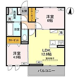 ユートリー　III 2階2LDKの間取り