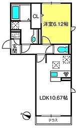 コンフォール 1階1LDKの間取り