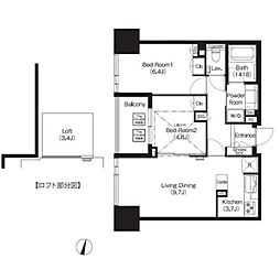 コンフォリア大宮 8階2LDKの間取り