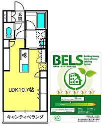アクアシオン 2階ワンルームの間取り