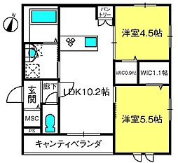 グレース 2階2LDKの間取り