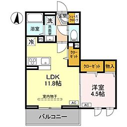 ユートリー　III 2階1LDKの間取り