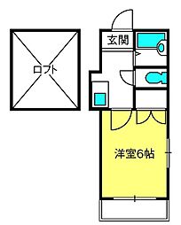 シャルム大久保 2階1Kの間取り