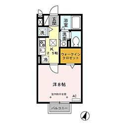 ウィスタリア D 1階1Kの間取り