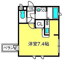 暫草 2階ワンルームの間取り