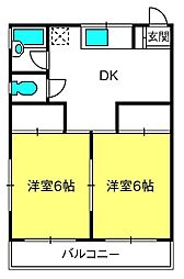コーポ原田I 2DKの間取図画像