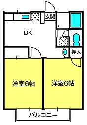 シティハイムパインヴィラ 2DKの間取図画像