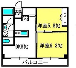サンライズハウス 2DKの間取図画像
