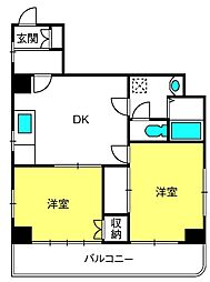 レヴィハイデンス 2DKの間取図画像
