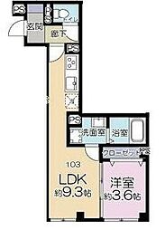 Residence百音Monet 1LDKの間取図画像