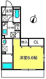 バレンティア 1Kの間取図画像