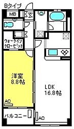ソレイユ南与野 1LDKの間取図画像