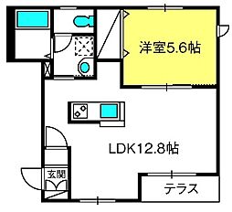 ヴィラクオン 1LDKの間取図画像
