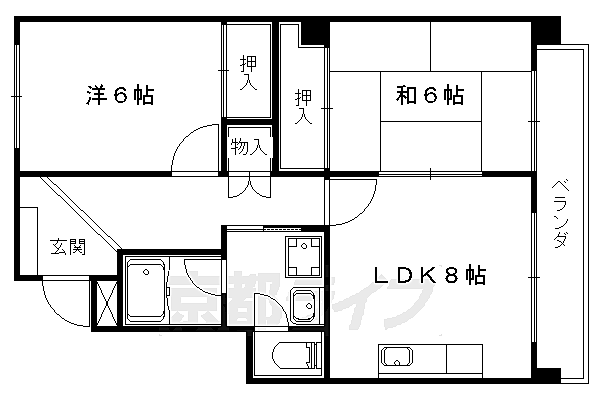 京阪四ノ宮アバンギャルド 301｜京都府京都市山科区四ノ宮泓(賃貸マンション2LDK・3階・52.10㎡)の写真 その2