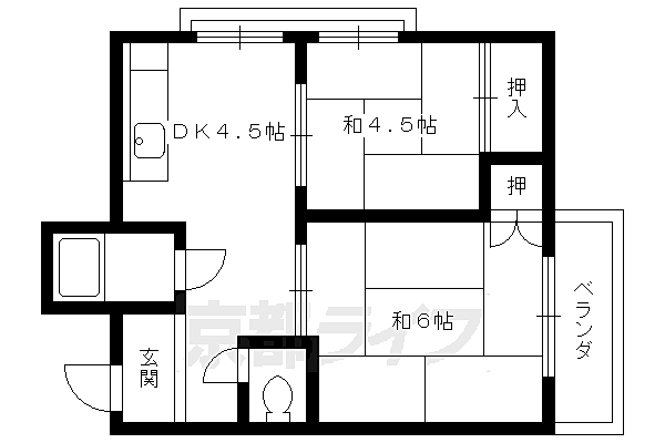 マルサクマンション 2-B｜京都府京都市伏見区過書町(賃貸マンション2DK・2階・32.91㎡)の写真 その2