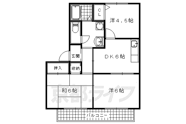 ファミールＴ．ＣアクトI 205｜京都府京都市山科区小山谷田町(賃貸アパート3DK・2階・53.00㎡)の写真 その2