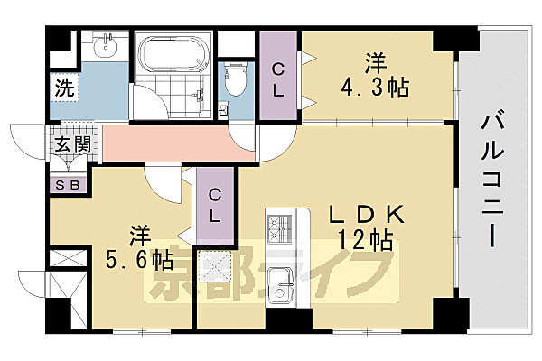 ＱＵＡＬＩＯＲ京都東山 406｜京都府京都市東山区三条通白川橋東入五軒町(賃貸マンション2LDK・4階・53.92㎡)の写真 その2