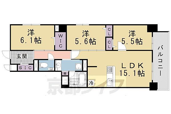 ＱＵＡＬＩＯＲ京都東山 301｜京都府京都市東山区三条通白川橋東入五軒町(賃貸マンション2SLDK・3階・72.75㎡)の写真 その2