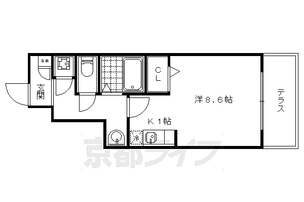 カーサ　ディ　カメリア 102｜京都府京都市山科区四ノ宮岩久保町(賃貸アパート1R・1階・25.67㎡)の写真 その2