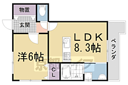 JR奈良線 新田駅 徒歩1分の賃貸アパート 2階1LDKの間取り