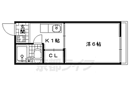近鉄京都線 大久保駅 徒歩4分の賃貸アパート 2階1Kの間取り