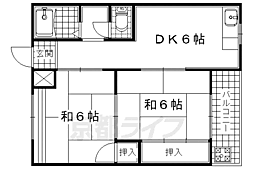 京阪宇治線 黄檗駅 徒歩5分の賃貸マンション 2階2DKの間取り