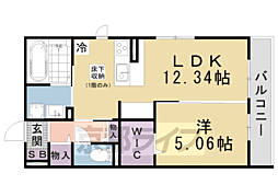カノン蓮池 1階1LDKの間取り