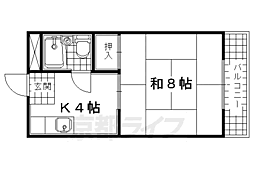 JR奈良線 黄檗駅 徒歩5分の賃貸アパート 2階1Kの間取り