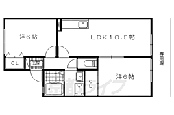 アーク比叡 1階2LDKの間取り